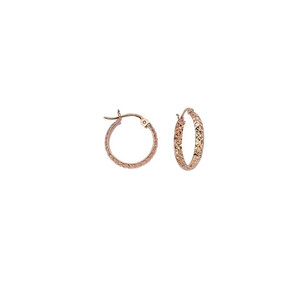 14K Solid Rose Gold Diamond Cut Hoop Earrings